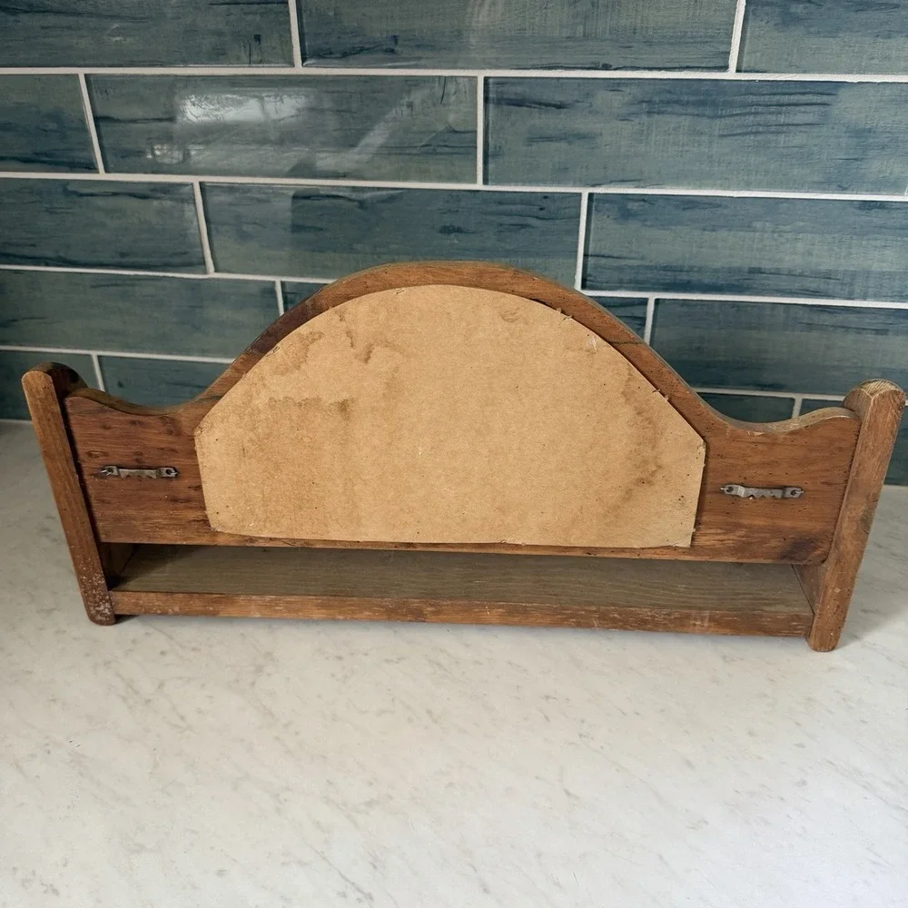 VTG Wooden Juice Glass Shelf Mirror Cottage Core Wall Hanging Farmhouse Prairie